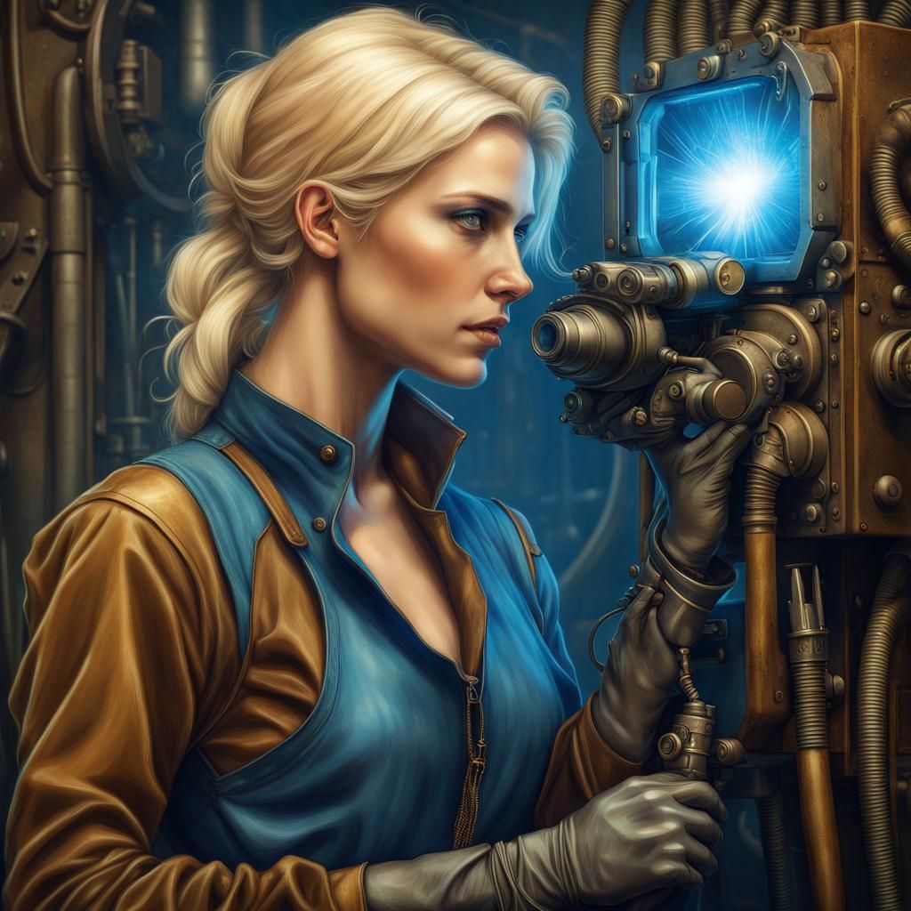 Steampunk Welder: Victorian Woman in Factory Workshop