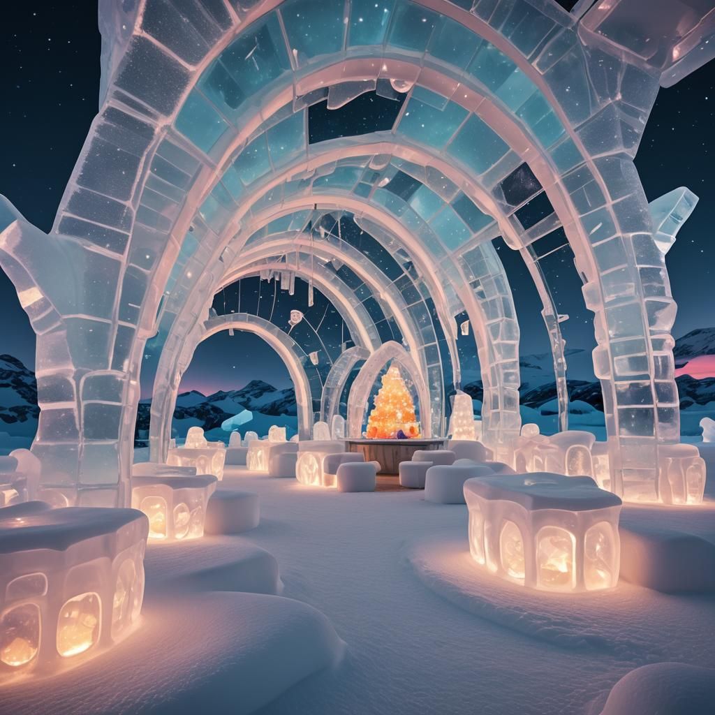 Ice hotel in Antarctica in winter
