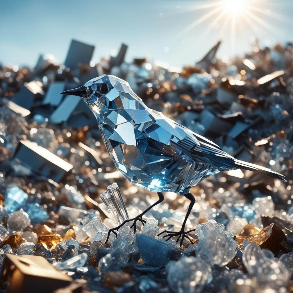 Glass Bird Rises: Crystal Art in Landfill