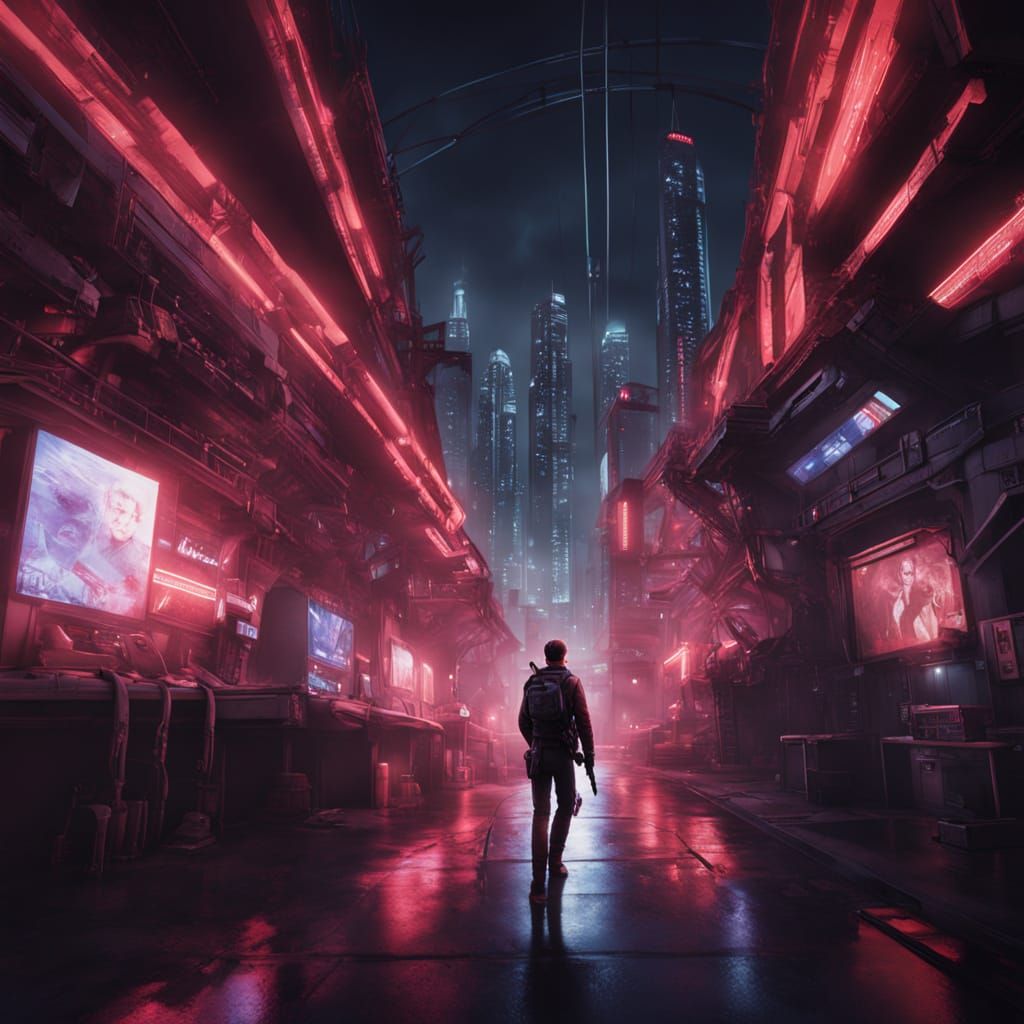 Cyberpunk Detective With USB Stick in Futuristic City
