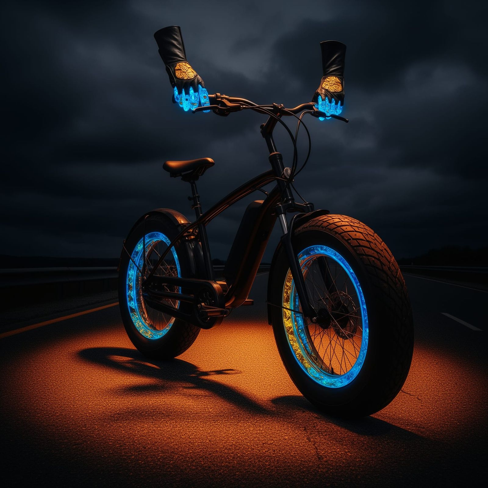 Bioluminescent Electric Bicycle with Gold Accents