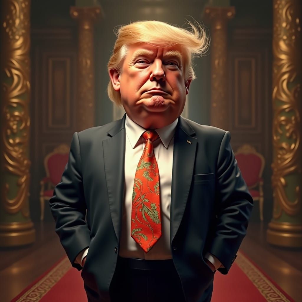 Hyperreal Donald Trump in Opulent High-Fashion Ensemble