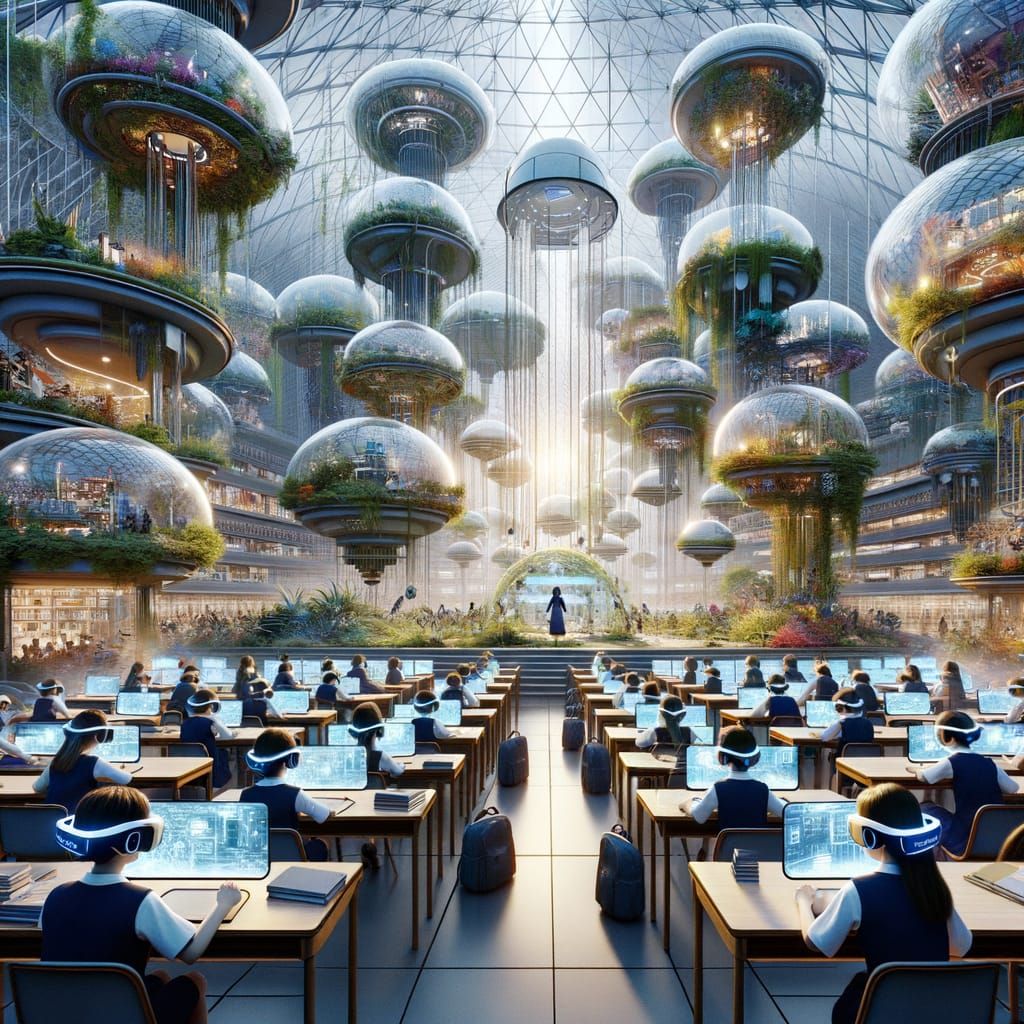 Future School Concept Art With VR Students