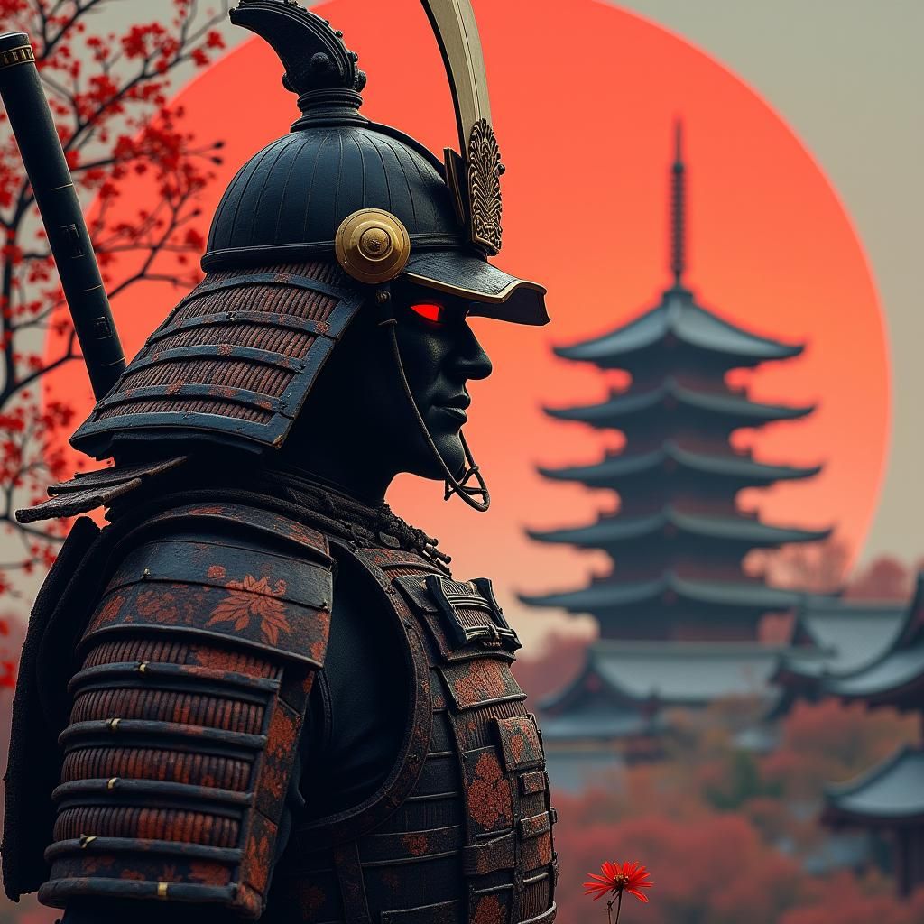 Samurai Warrior in Cherry Blossom Landscape, Detailed Matte ...