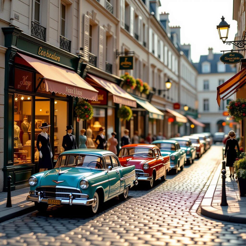 1950s Paris Diorama in Vintage Concept Art Style