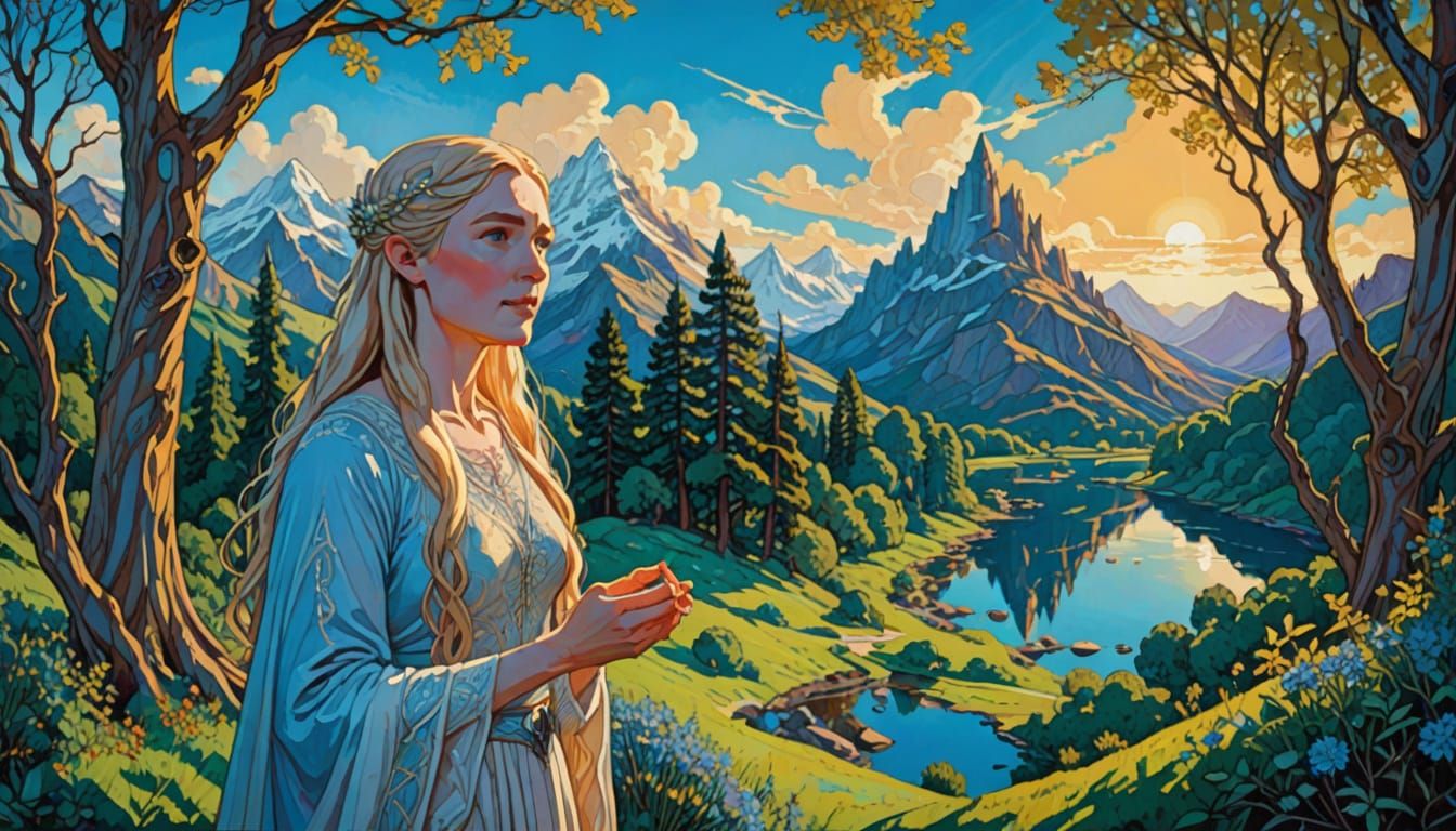 Galadriel's Realm in Vibrant Blue Light