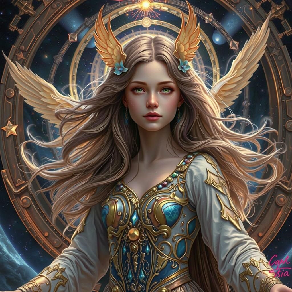 Angelic Figure in Universe Atmosphere, Hyperrealistic Art