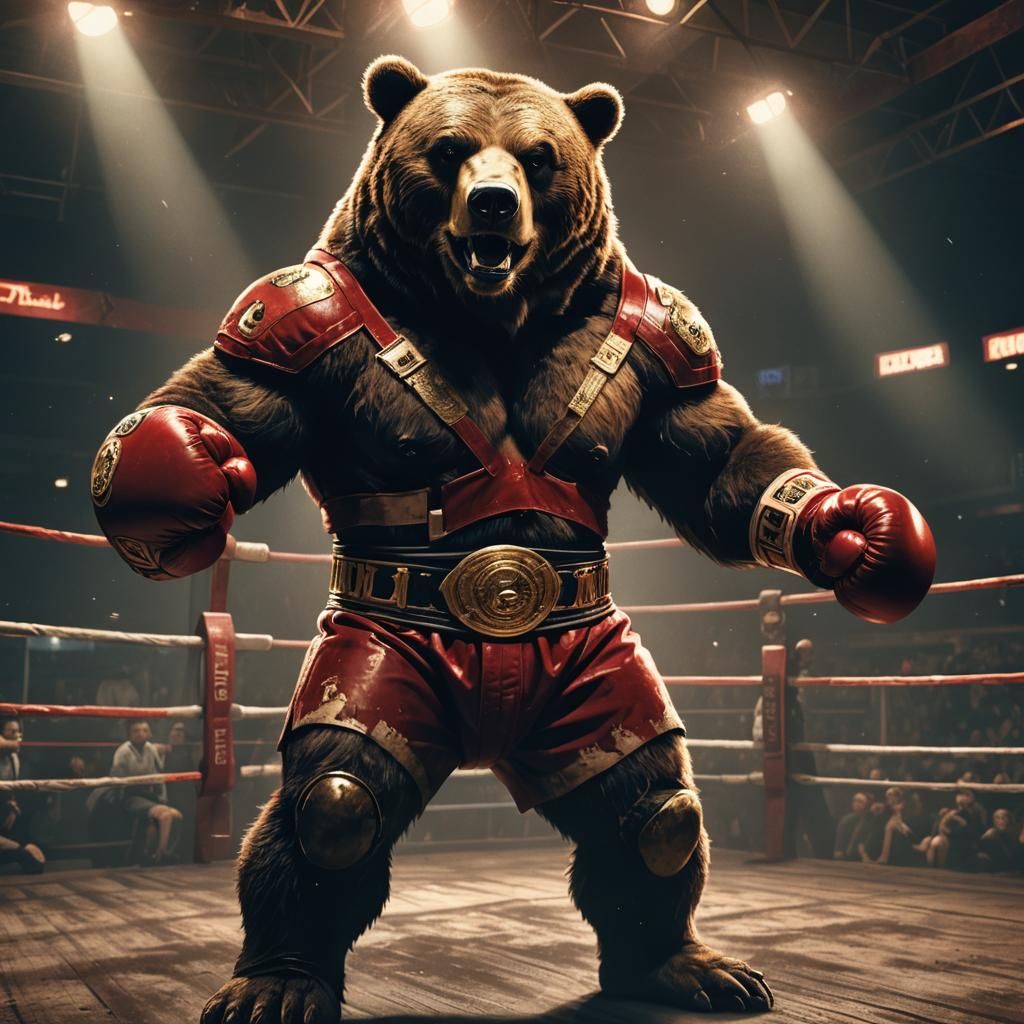 Intense Boxing Bear Concept Art in Utrecht Nocturne Style