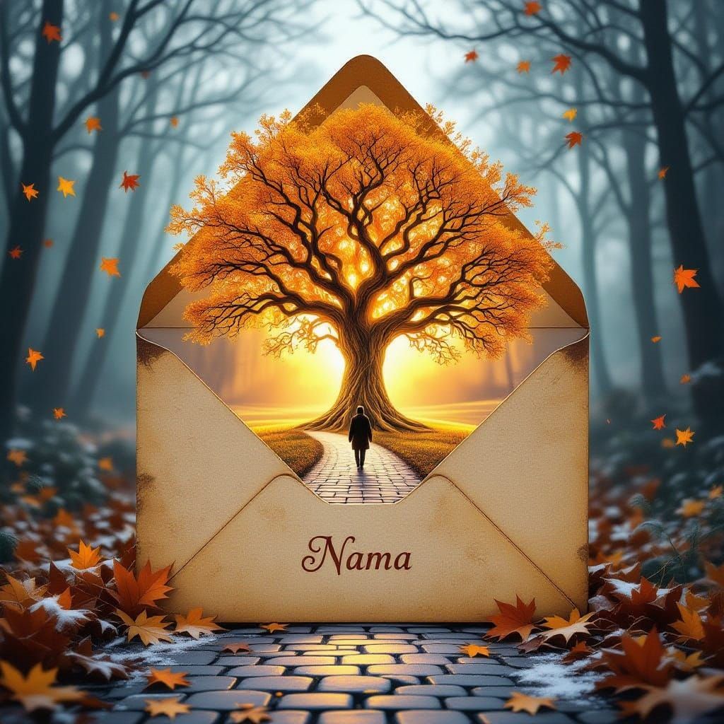 Magical Winter Tree Portal from Old Envelope