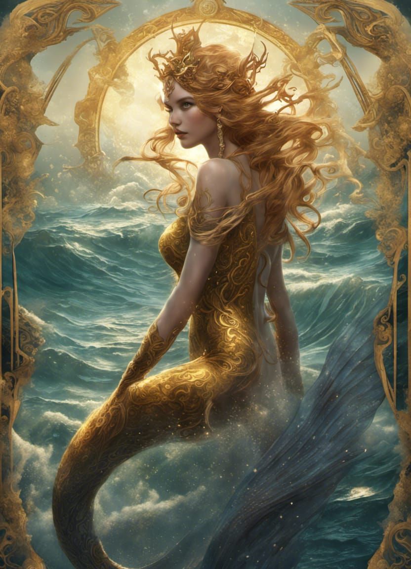 Mystical Mermaid High Priestess in Art Nouveau Style