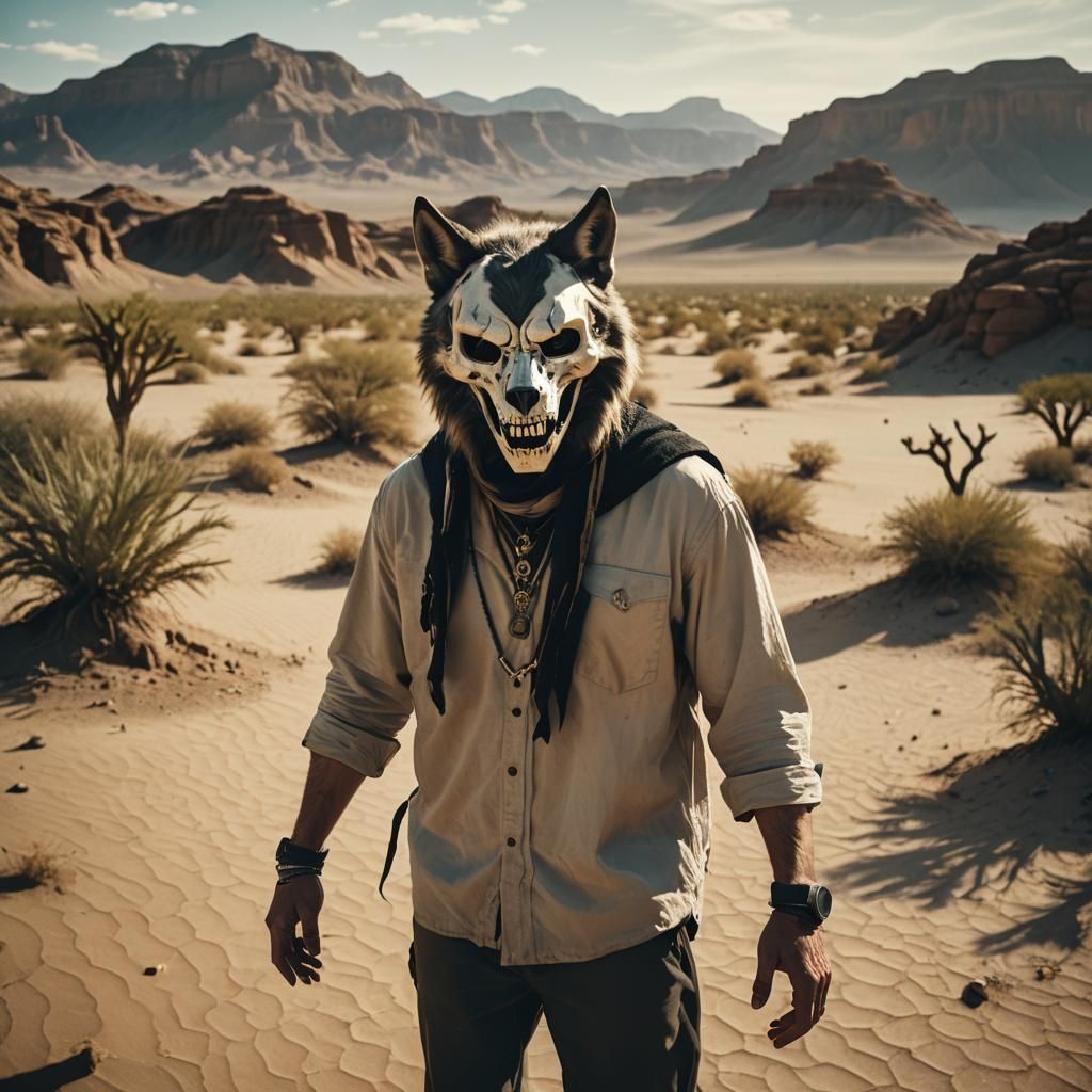 Wolf in Cat Skull Mask with Desert Druids