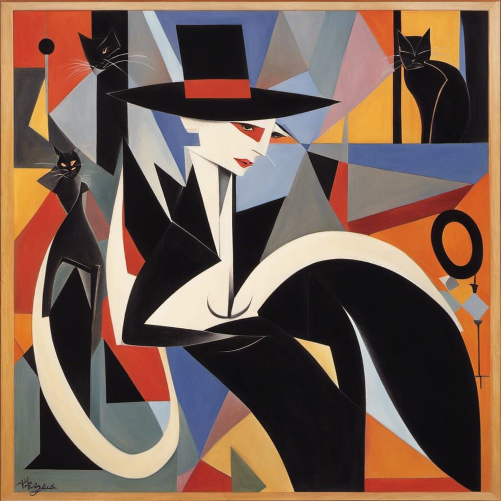 Abstract Cat Cabaret in Cubist Style