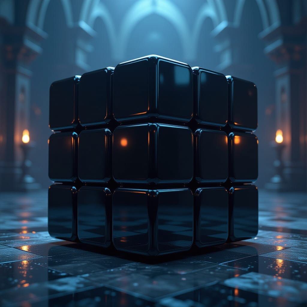 Obsidian Rubik's Cube in Surrealist Style