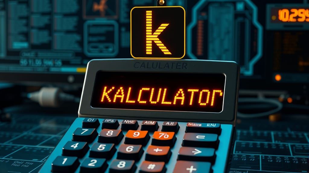 Calculator in Neon Digital Realm Reads Illuminated KALCULATO...