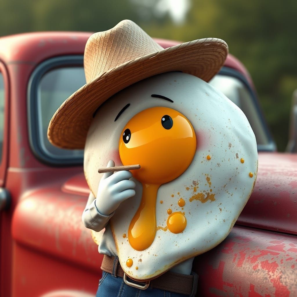 Anthropomorphic Egg in Cowboy Hat: 3D Anime Art