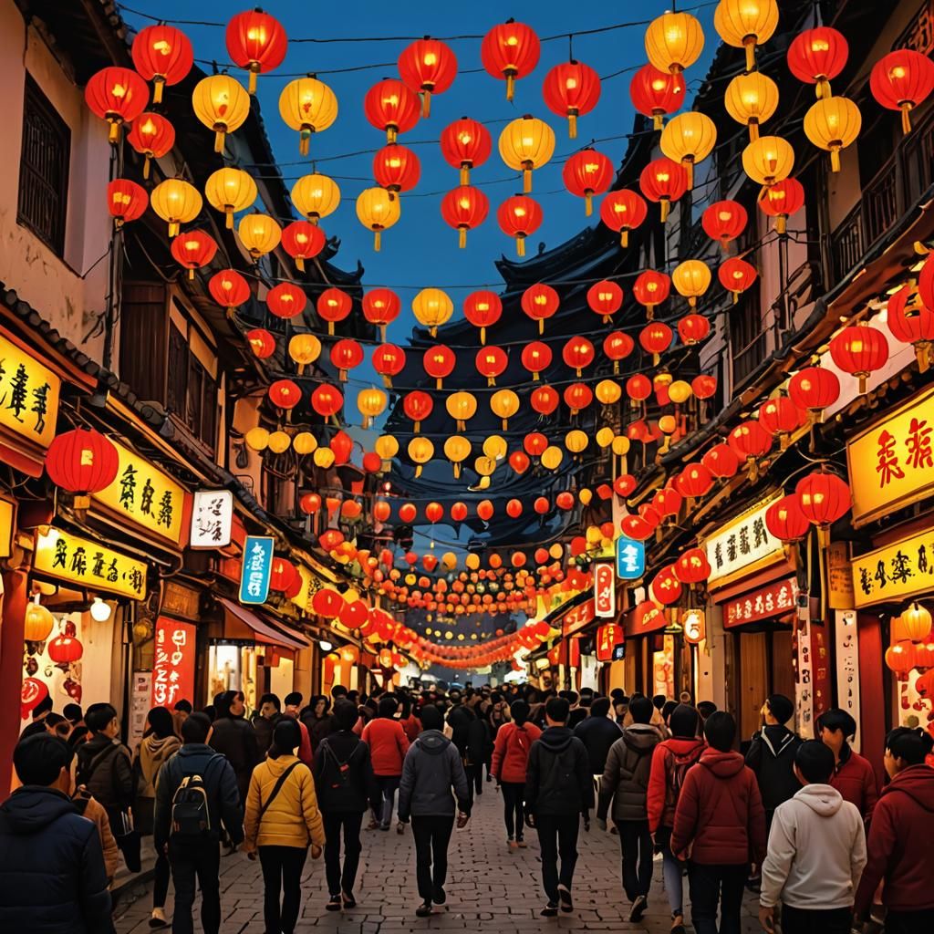 Vibrant Street Scene During Cultural Festival