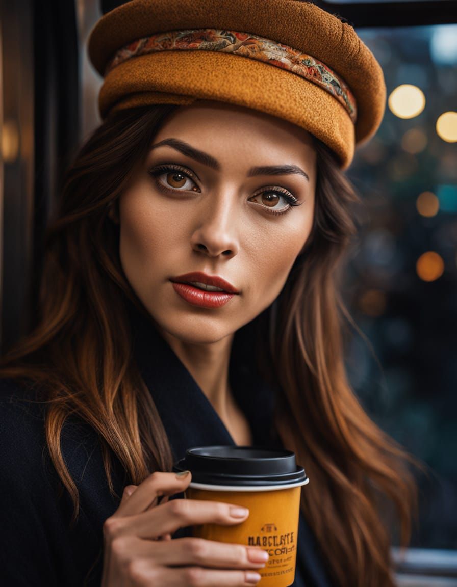 Uptown Girl with Coffee, Oil Painting Portrait
