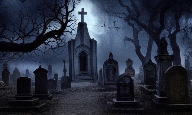 Dramatic Graveyard Scene in Digital Matte Painting Style
