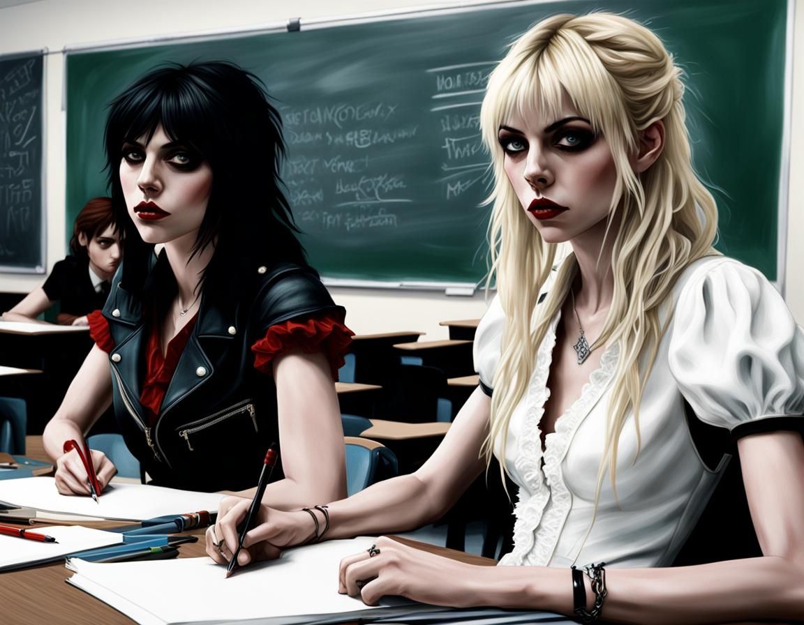 Young Rock Stars in Classroom, Hyperrealistic Style