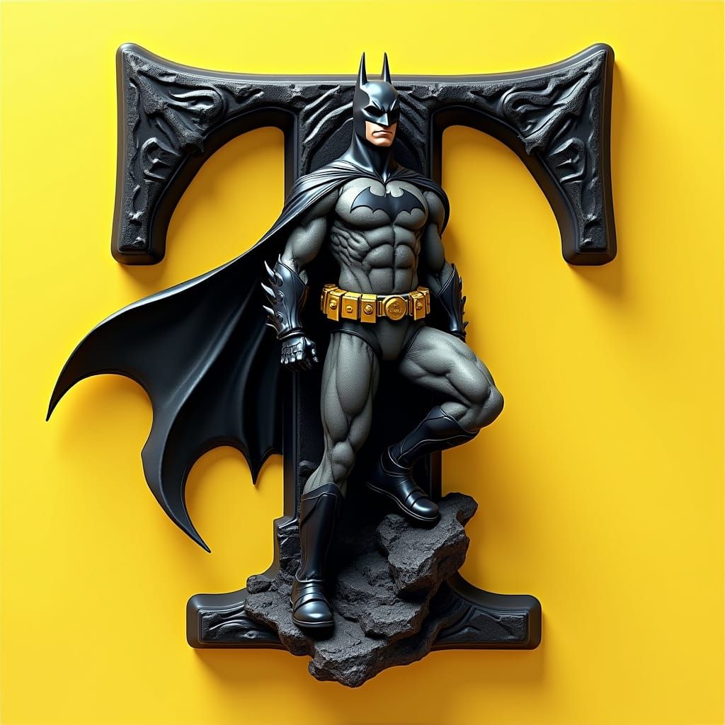 Batman Letter 'T' Sticker in Holographic Style