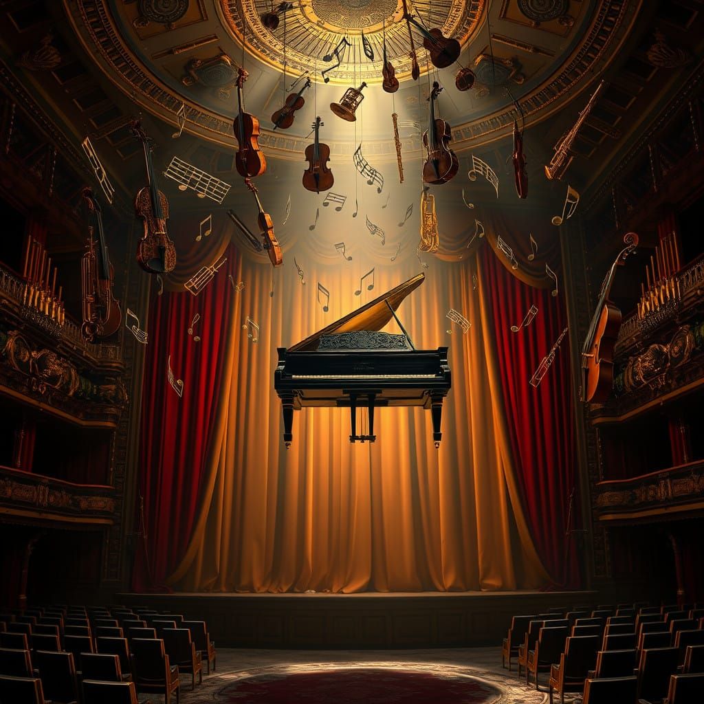 Grand Musical Instruments Levitate Center Stage in Abandoned...