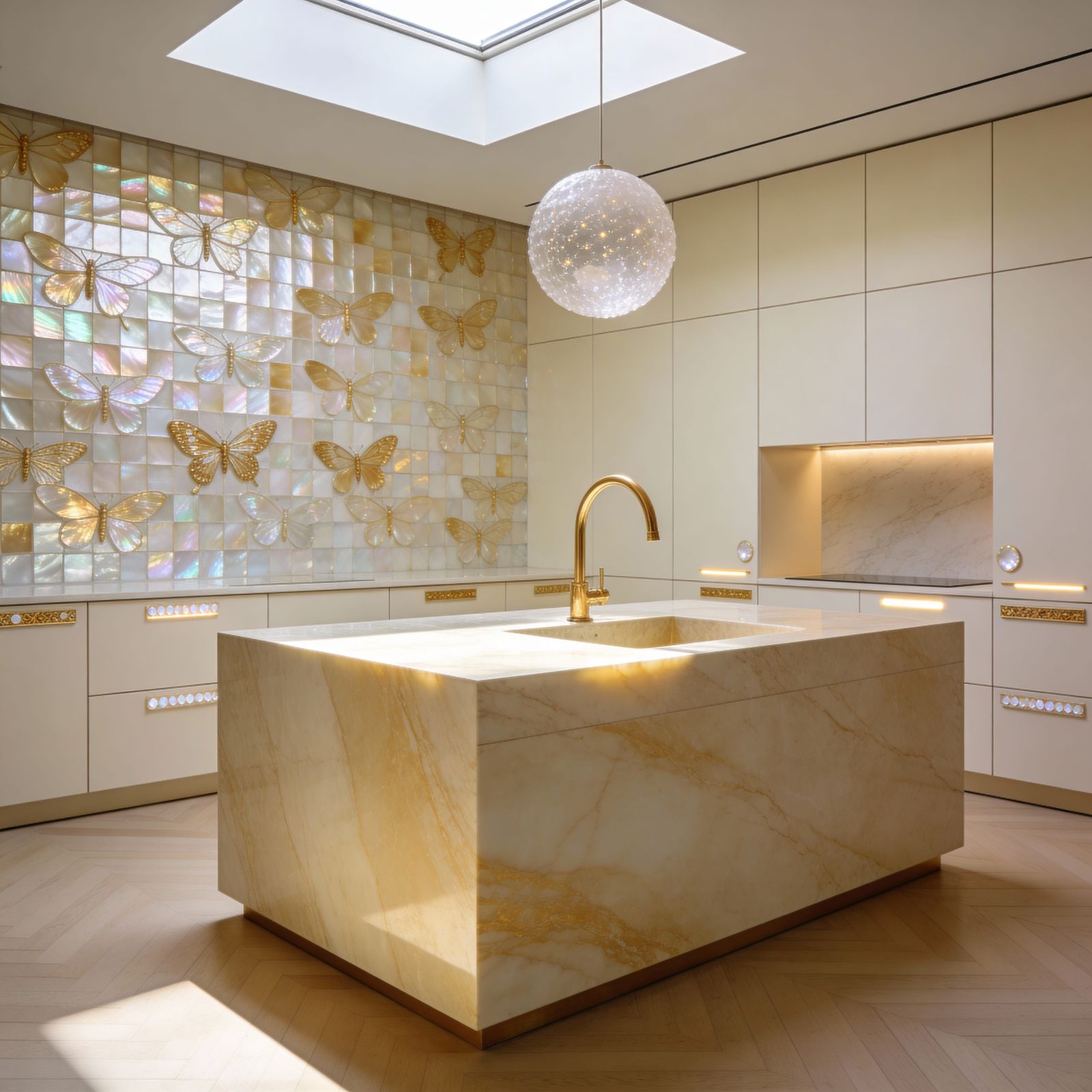 Opulent Minimalist Kitchen with Marble Island