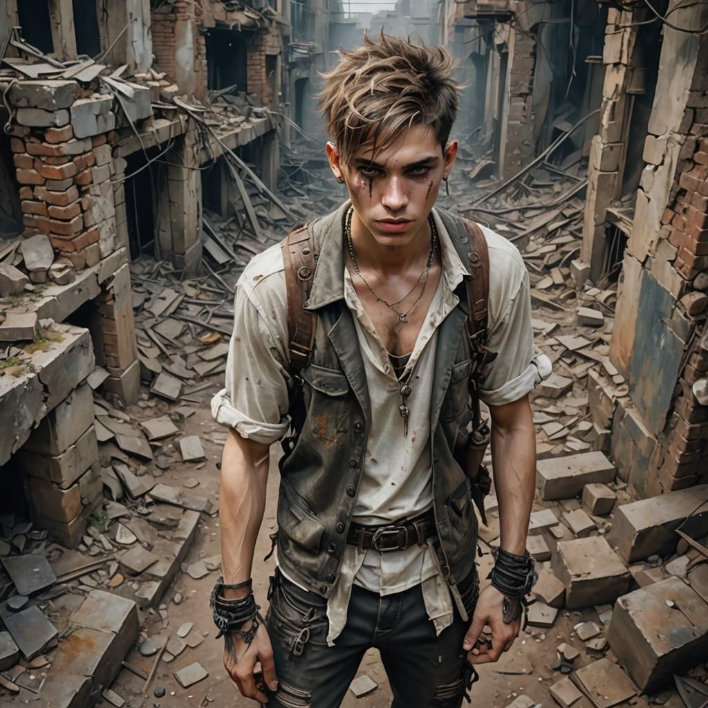 Androgynous Youth in Post-Apocalyptic Ruins: Airbrush Art