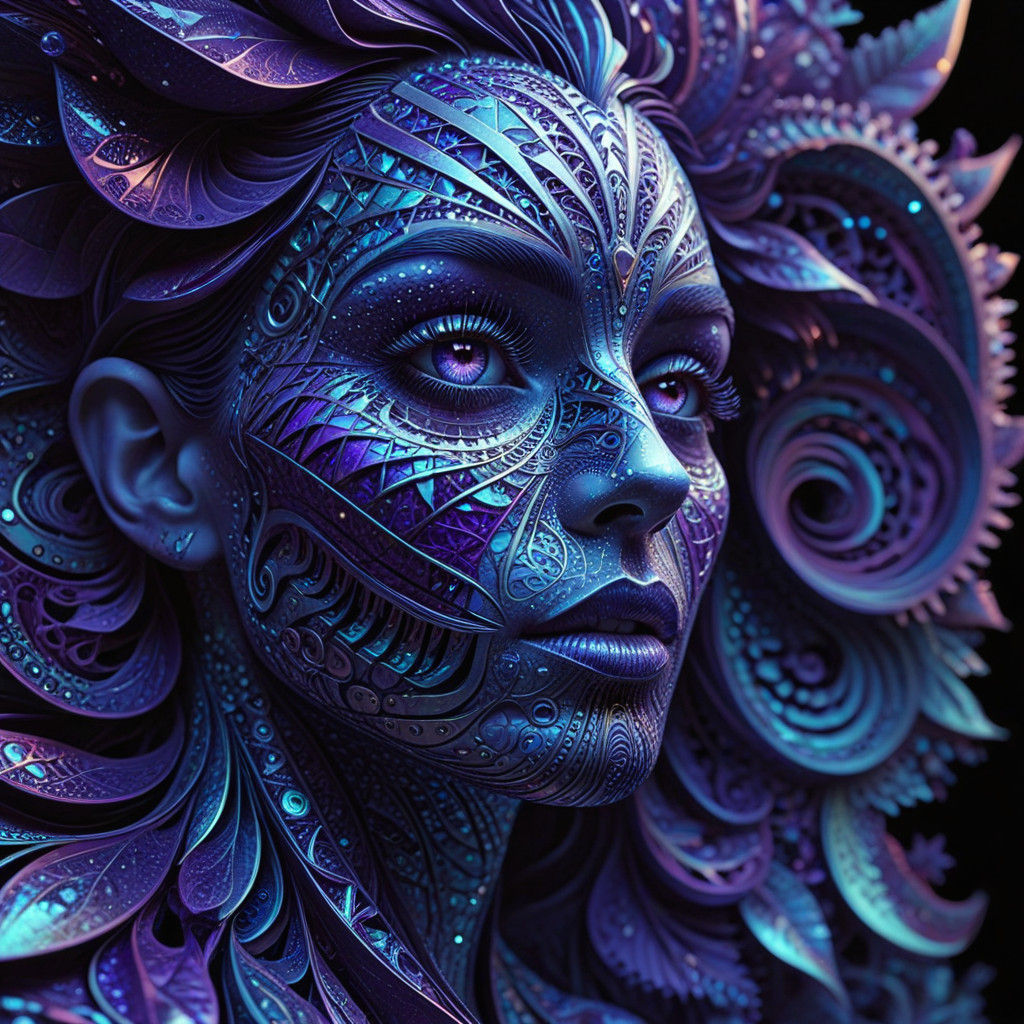 Mystical Face in Twilight with Intricate Fractals