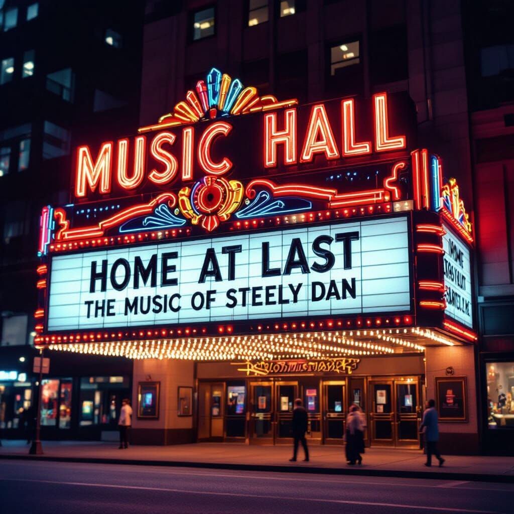 Classic Movie Theater Marquee at Night in Golden Age Style
