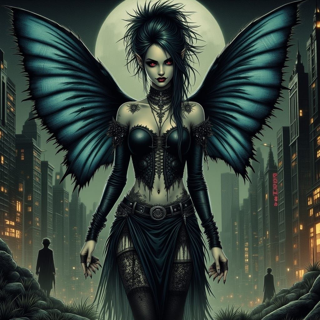 Gothic-Punk Dark Fairy Elf with Wings