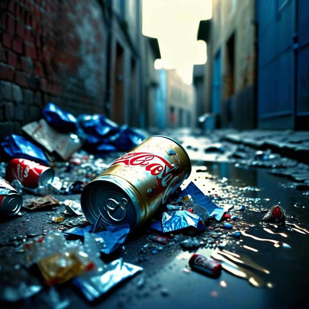 Crushed Coca Cola Can in Desolate Alleyway