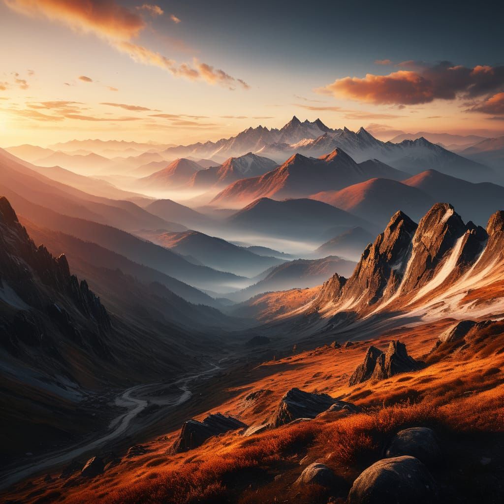 Majestic Mountain Panorama in Vibrant Oil Painting