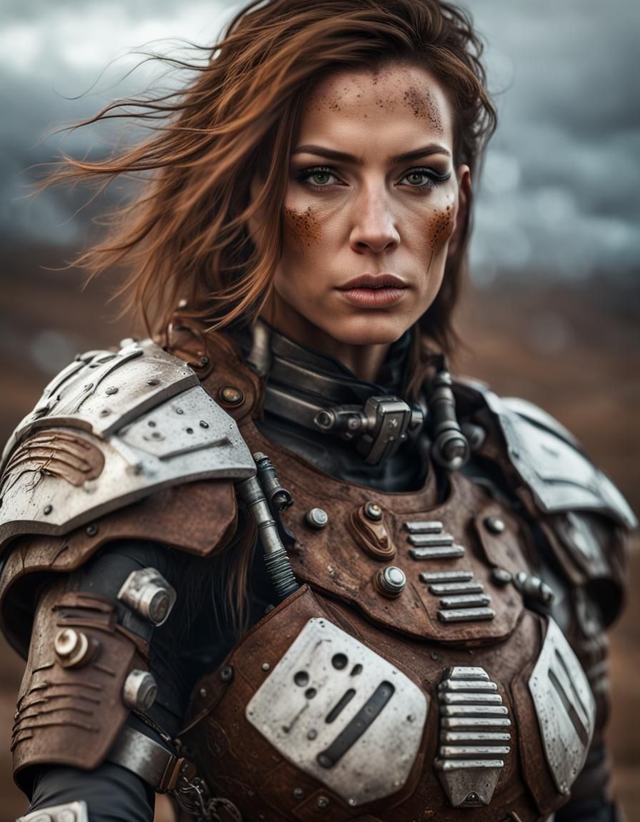 Tribal Sci-Fi Mercenary in Armor: Hyperdetailed Portrait