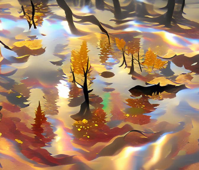 Autumn Forest Reflected in Shimmering Pond
