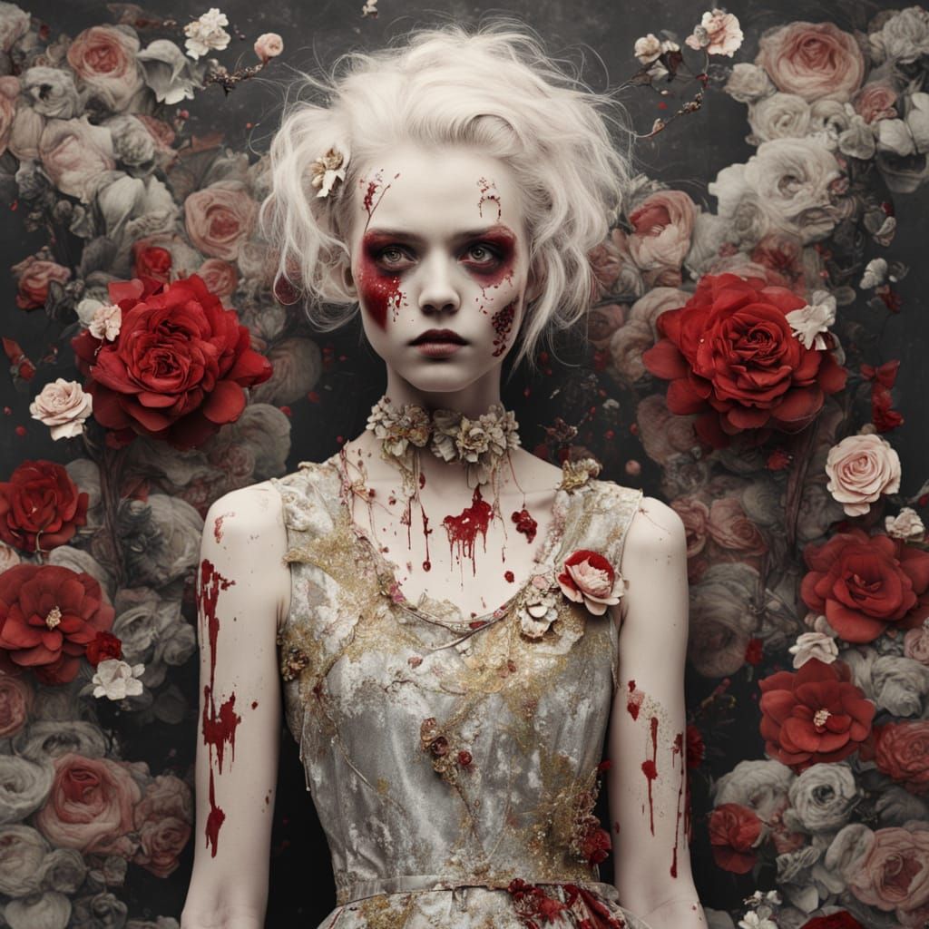 Zombie Prom Queen Amidst Decay in Art Deco Style