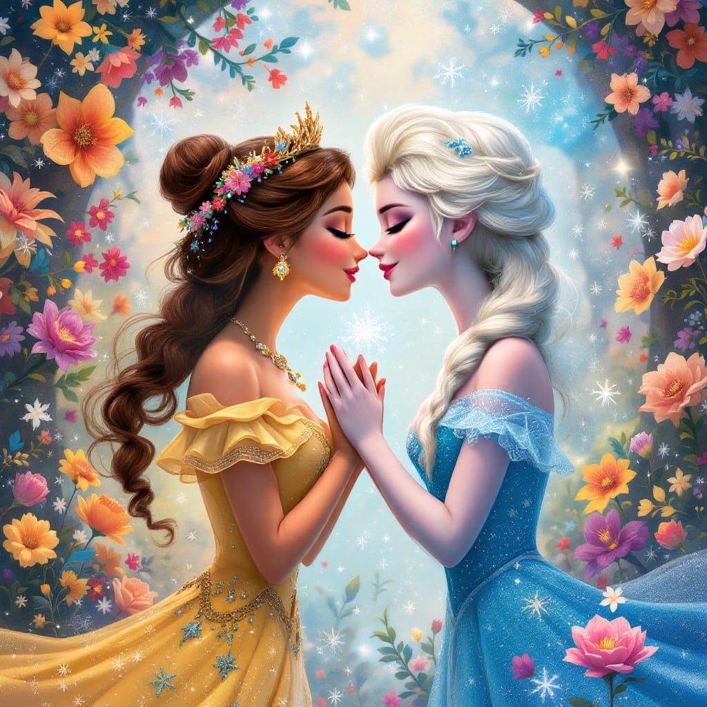 Magical Kiss Between Mirabel and Elsa in Vibrant Colombian D...