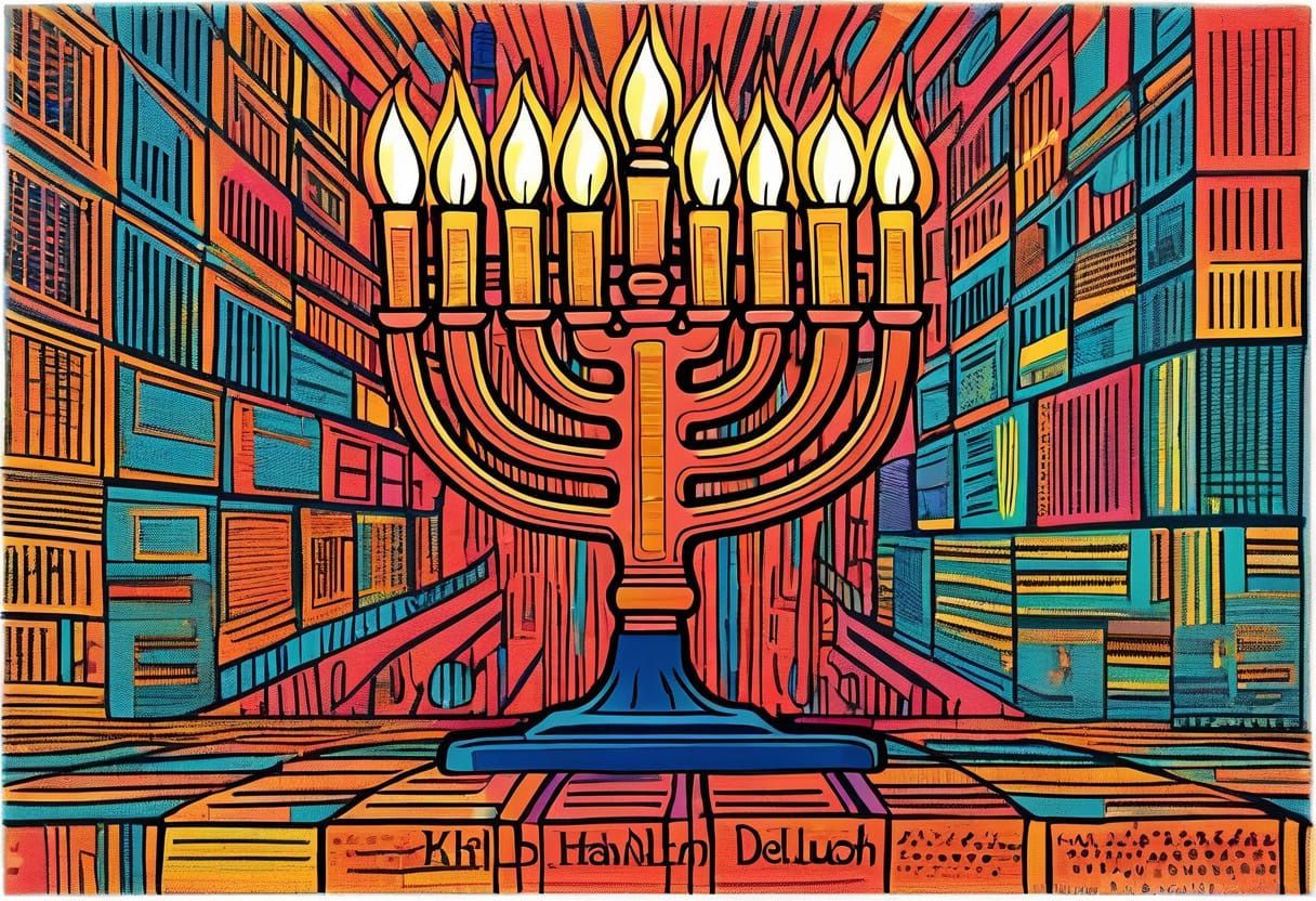 Abstract Hanukkah Menorah in Vibrant Color Blocking