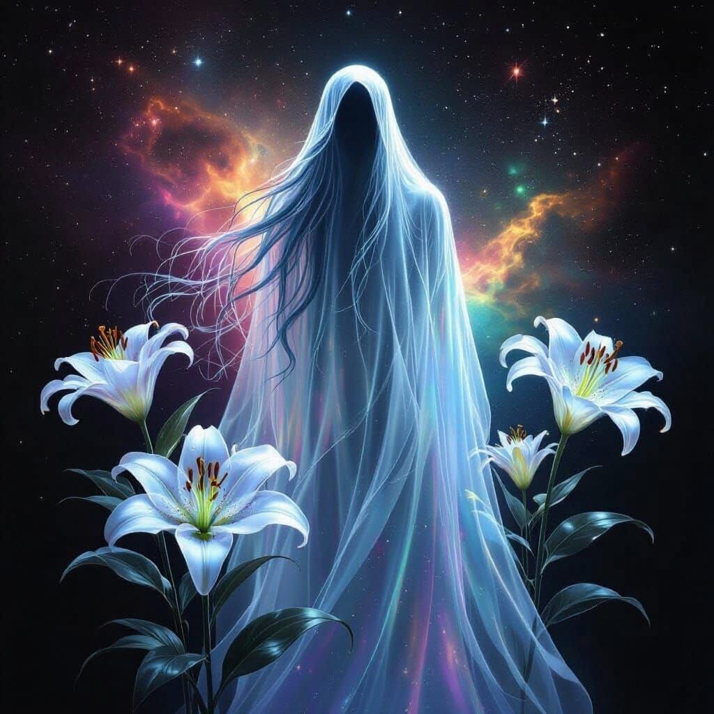 Ethereal Ghost Among Cosmic Lilies