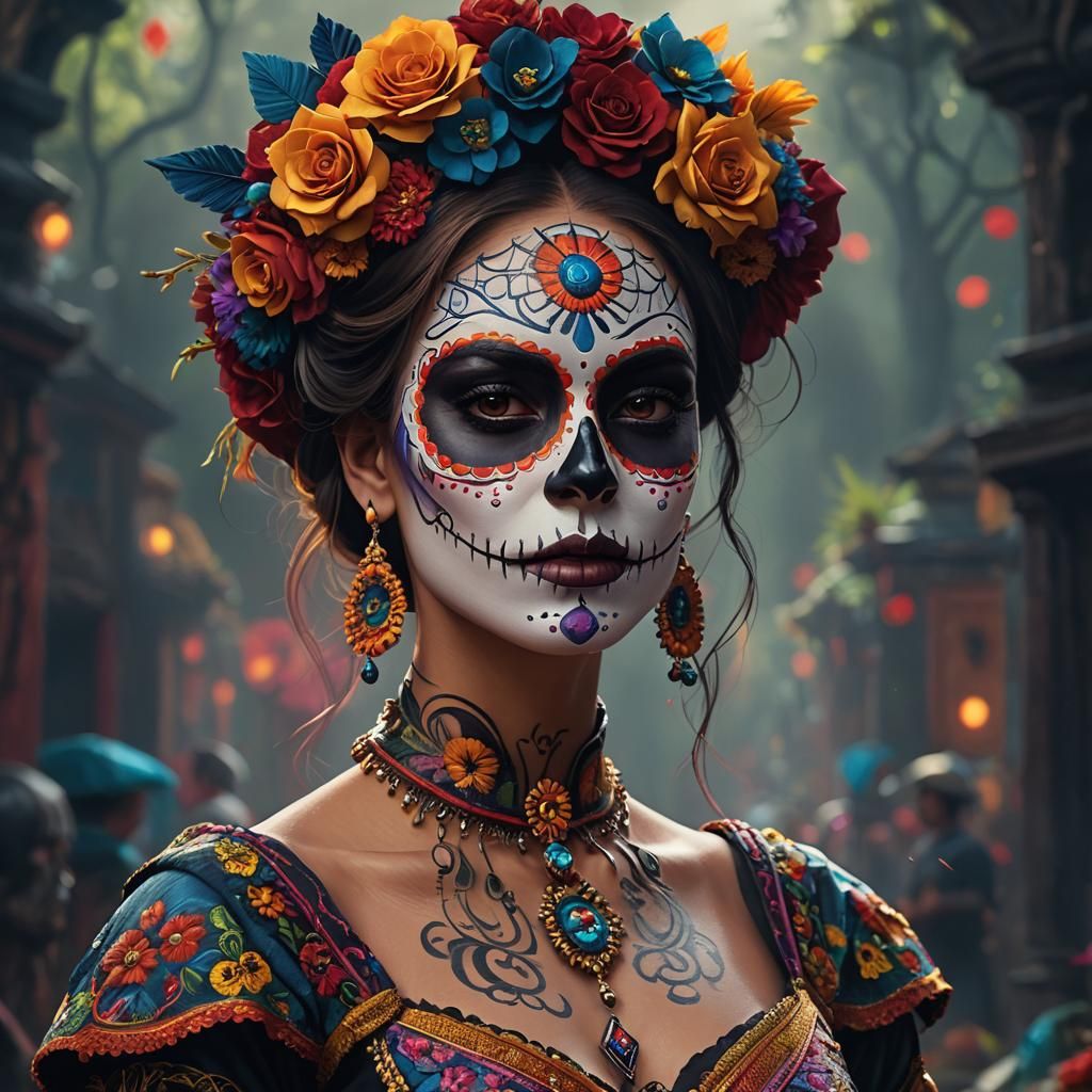 Woman with Día de los Muertos Face Paint