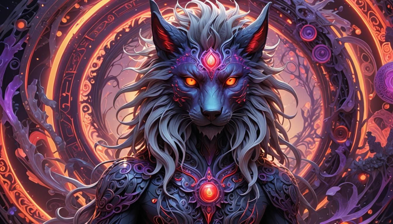 Anime Creature with Neon Aura, 3D Rendered