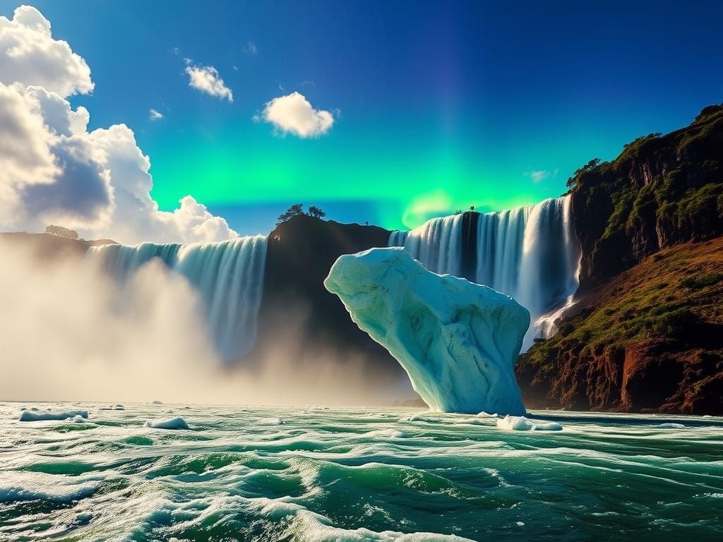 Lush Victoria Falls Cascades Down into Emerald Abyss