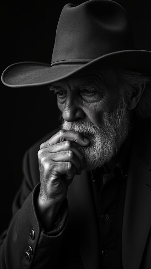 Contemplative Cowboy: A Cinematic Black and White Portrait