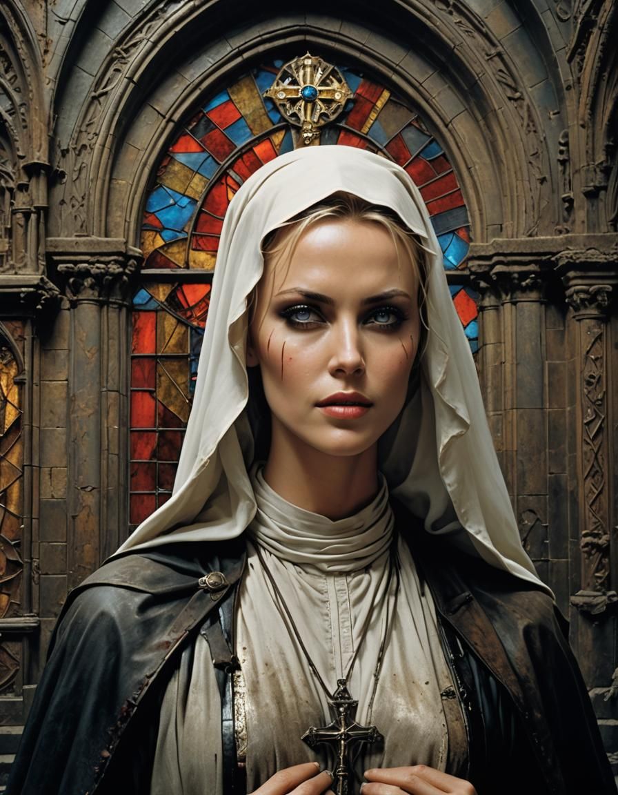 Post-Apocalyptic Nun in Ruined Church