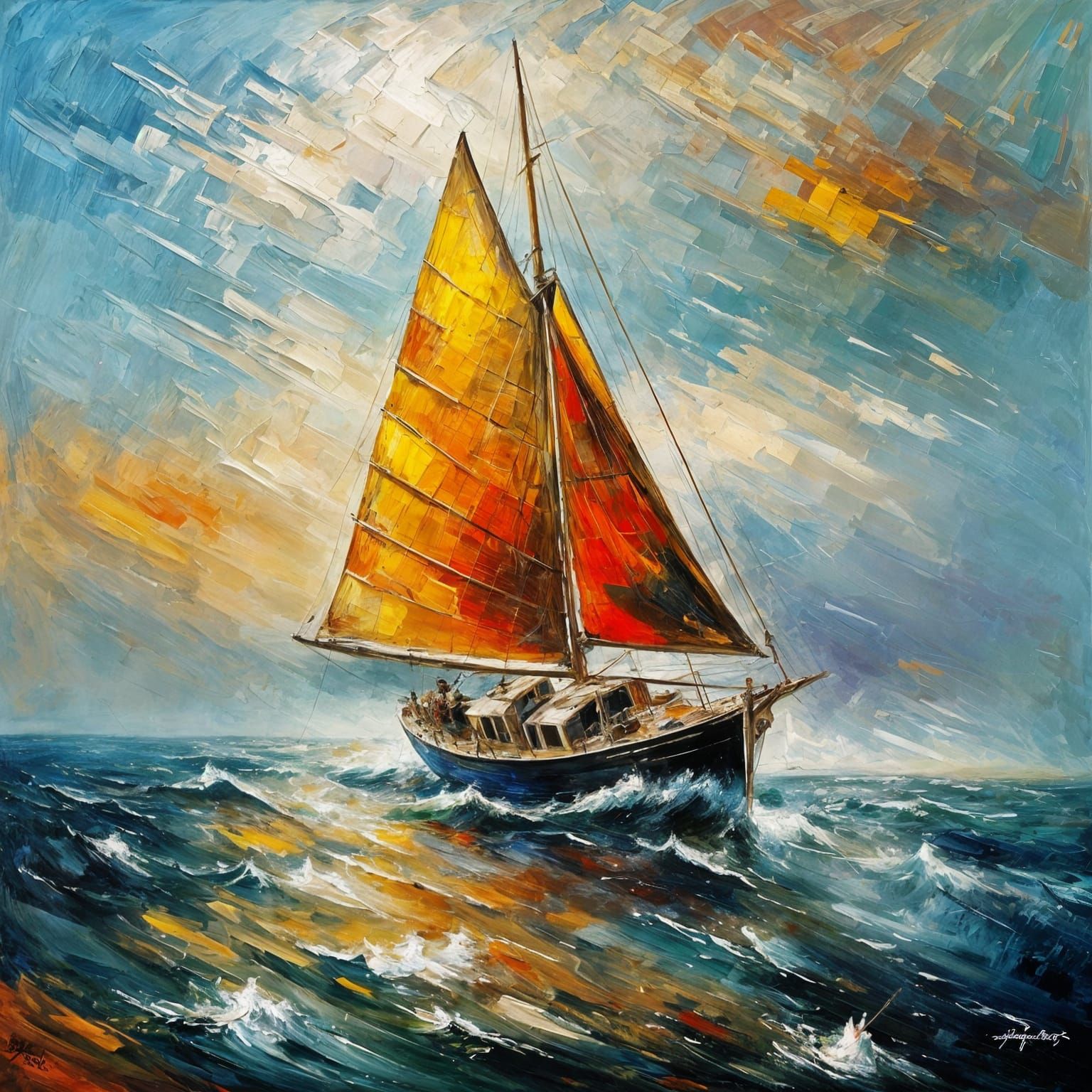 Impressionistic Sailing Boat in Renoir Style