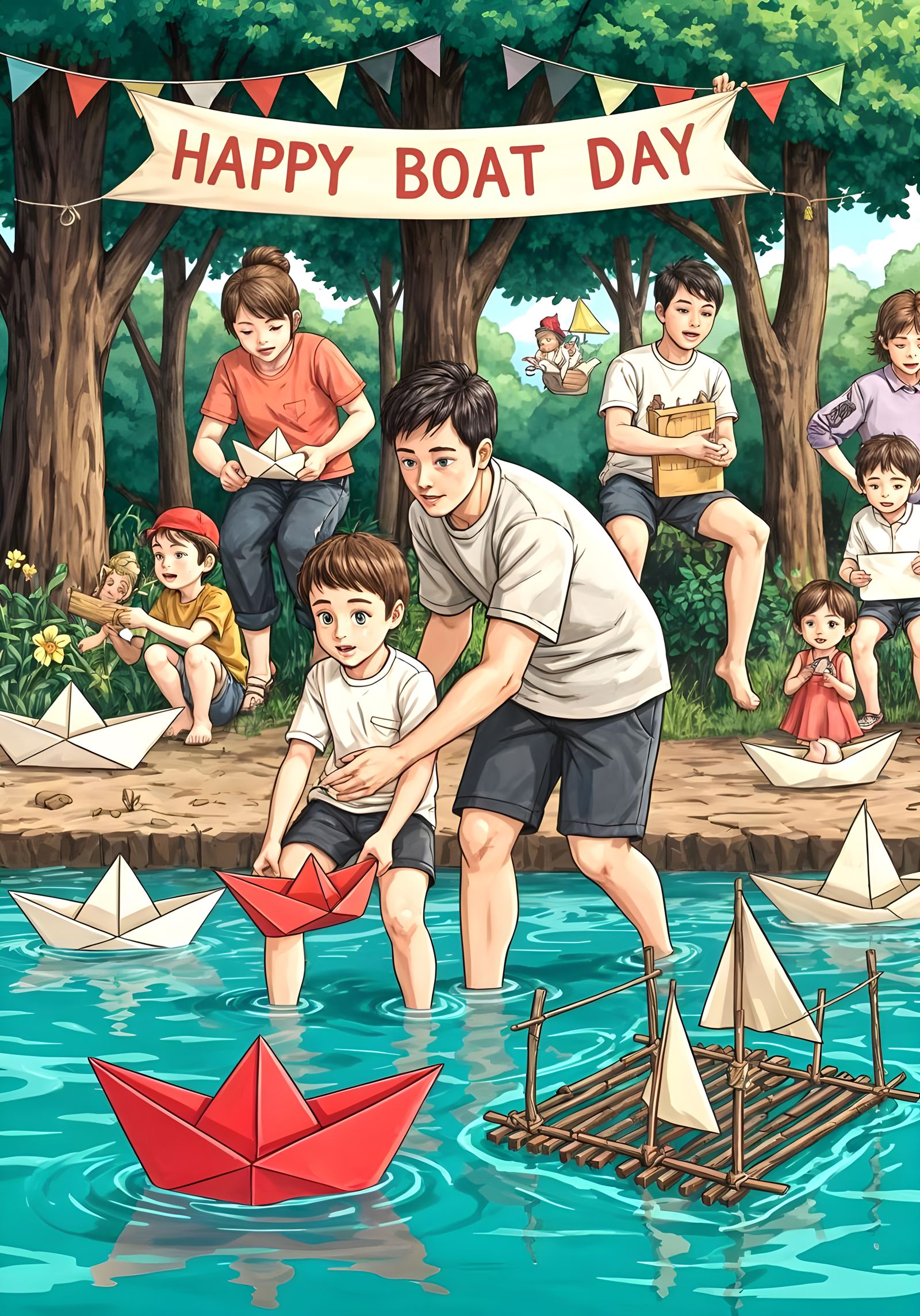 Happy Boat Day: Colorful Anime Style Digital Painting