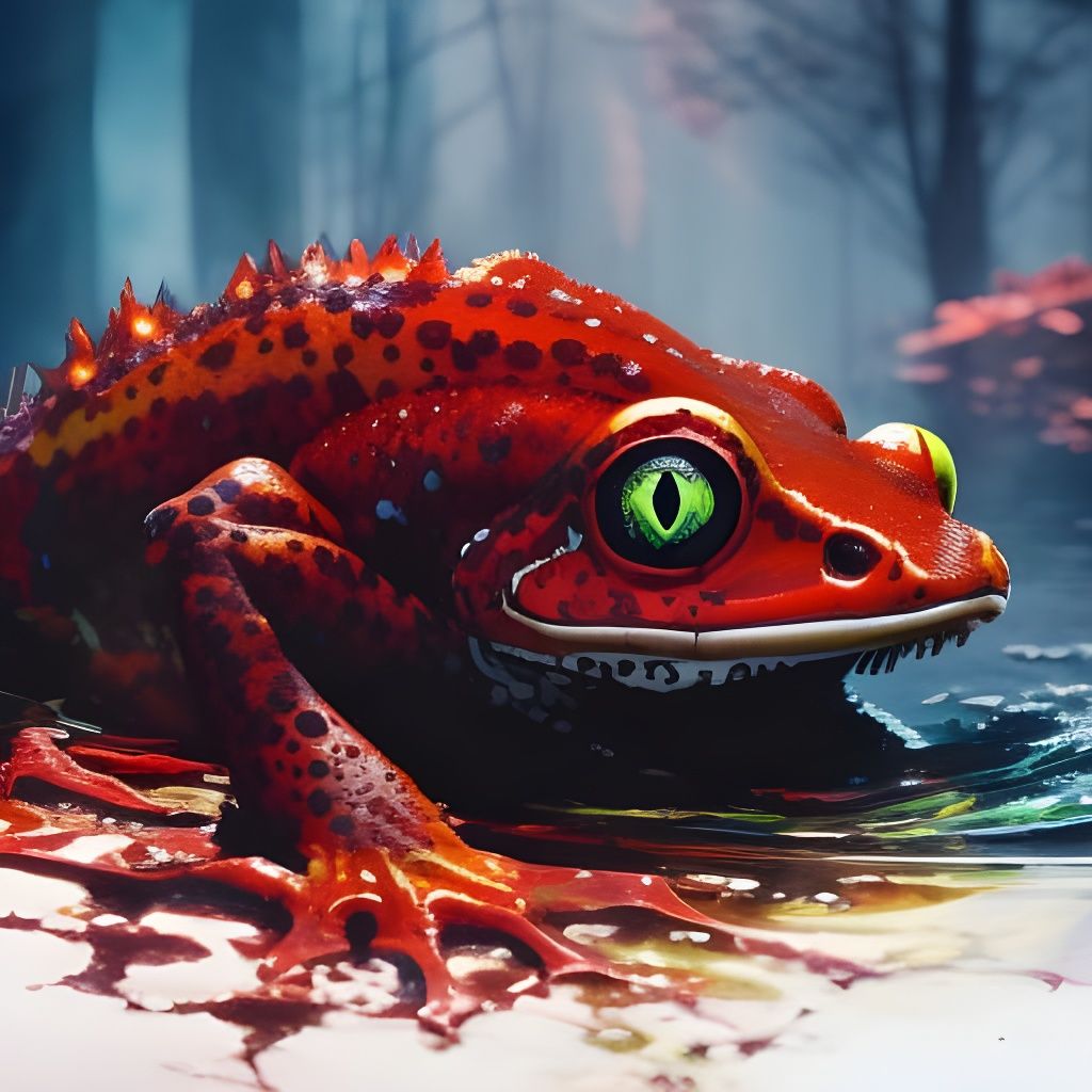 Poisonous Red Frog Monster in Acrylic Inks