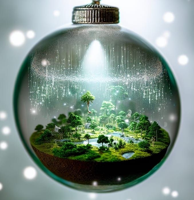 Miniature World Inside Glass Bauble with Silver Light