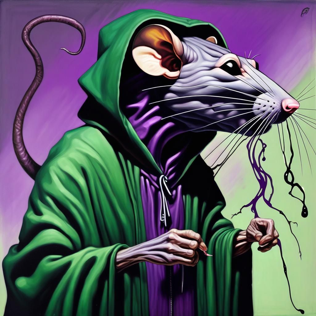 Surreal Anthropomorphic Rat in Hooded Robe