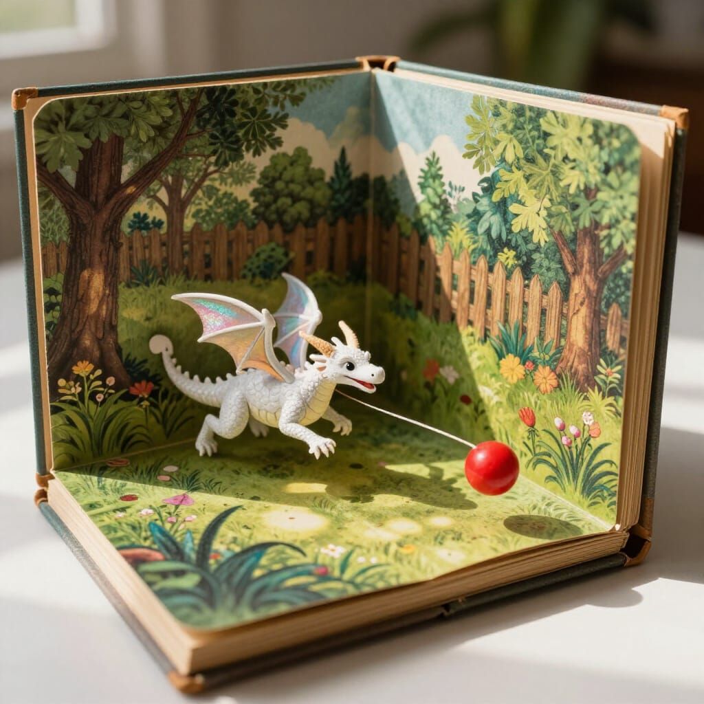 He flys around the yard with his ball in tow.