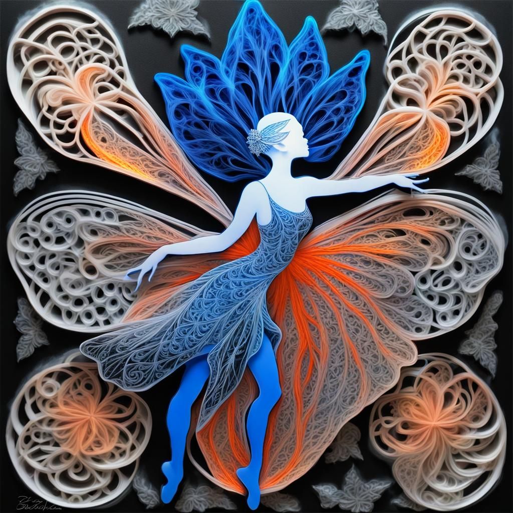 Ebru Art: Ballerina Fairy with Bioluminescence